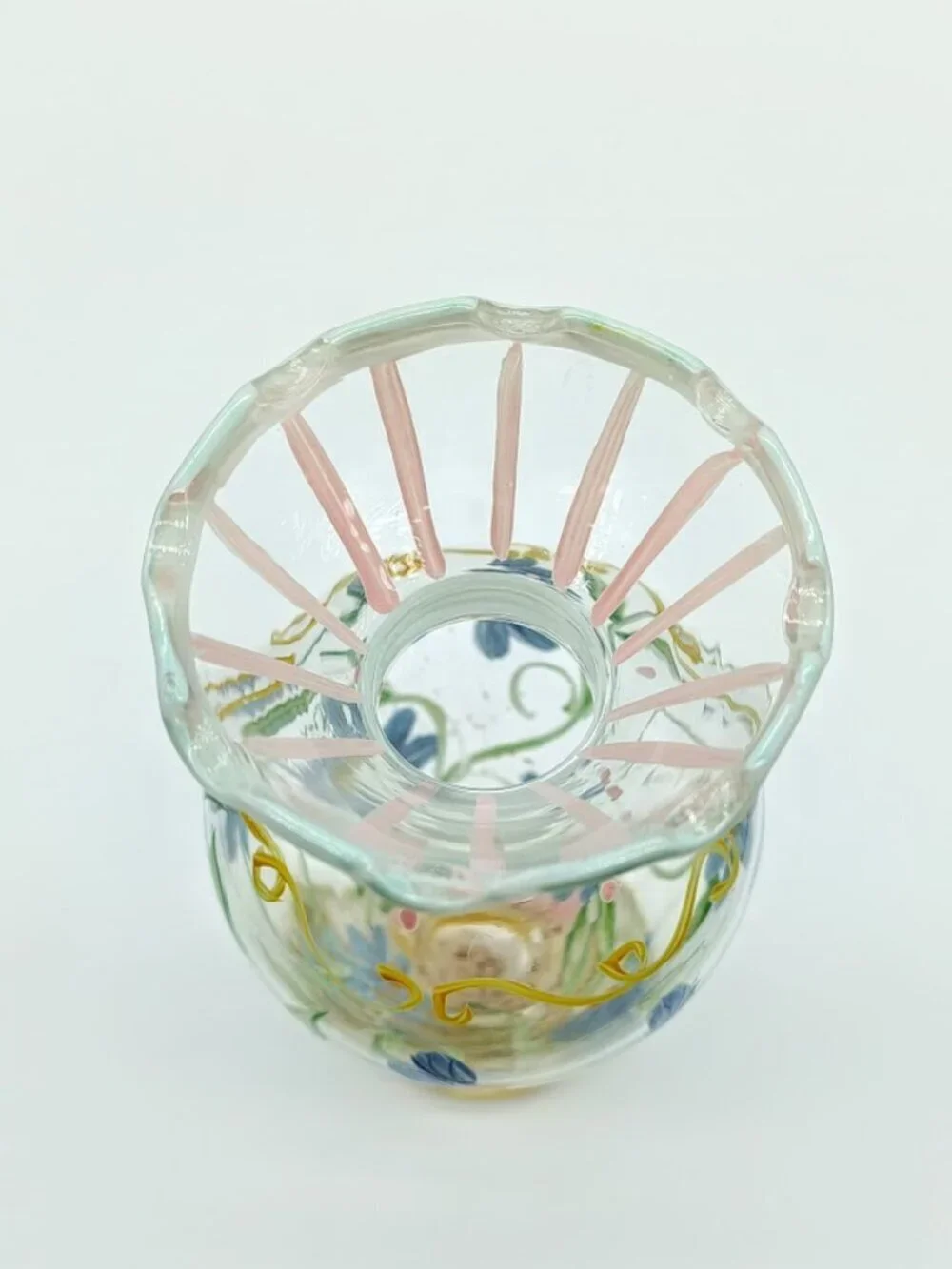 Tracy Porter Hand-Painted Pastel Blue Daisy Glass Bud Vase